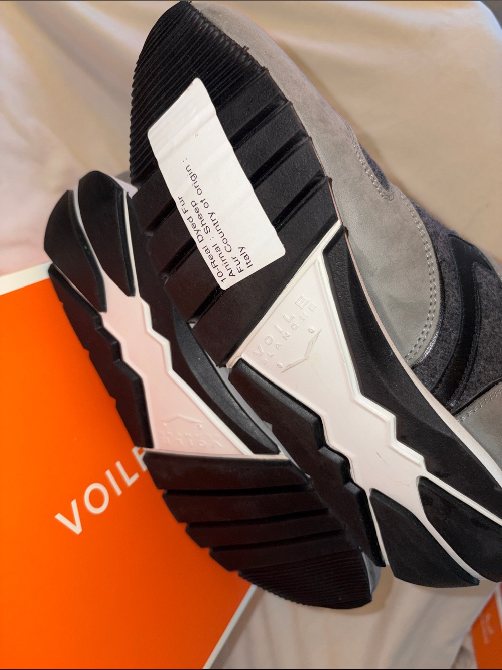 NWT VOILE BLANCHE JULIA Fur Leather and Fabric Sneakers in Grey -Anthracite - Picture 15 of 15
